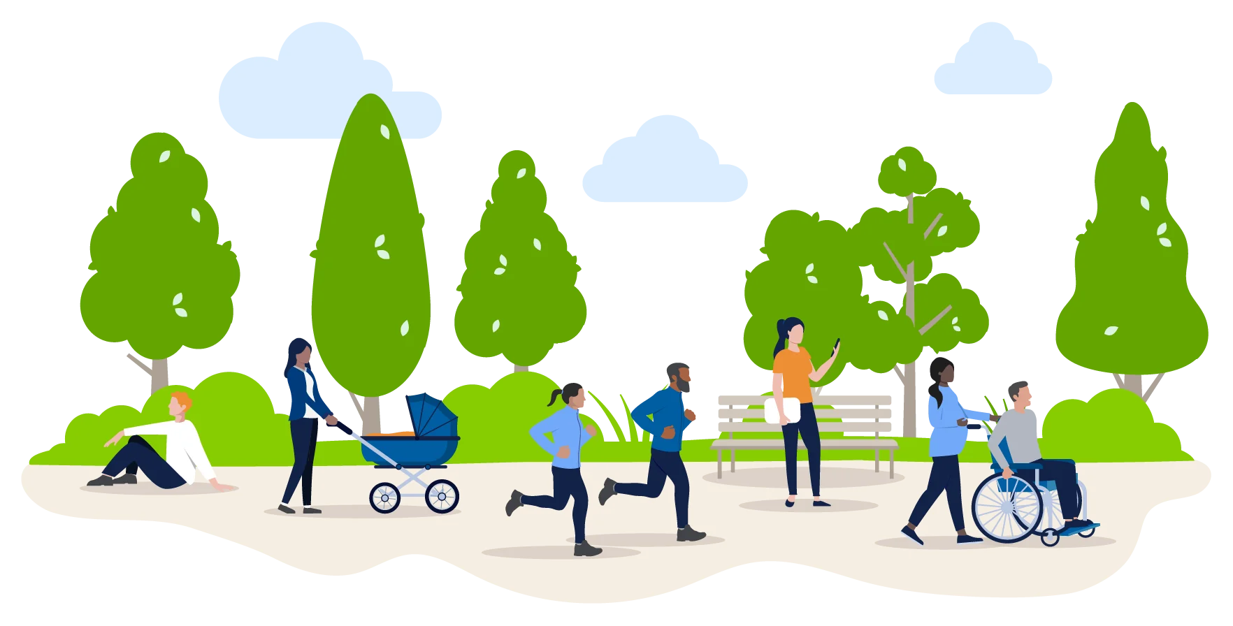 Illustration of individuals enjoying their life in a park scene