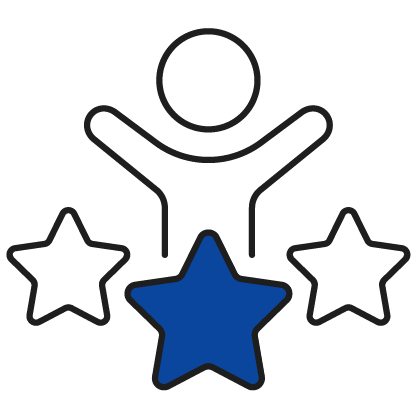 Happy employee earning stars icon