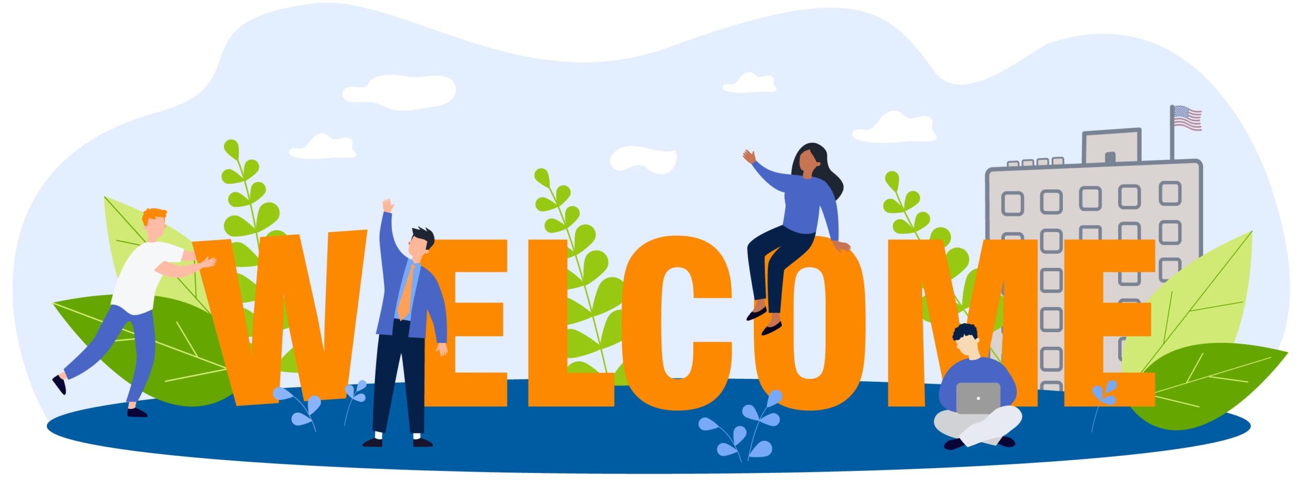 Illustration of people welcoming you