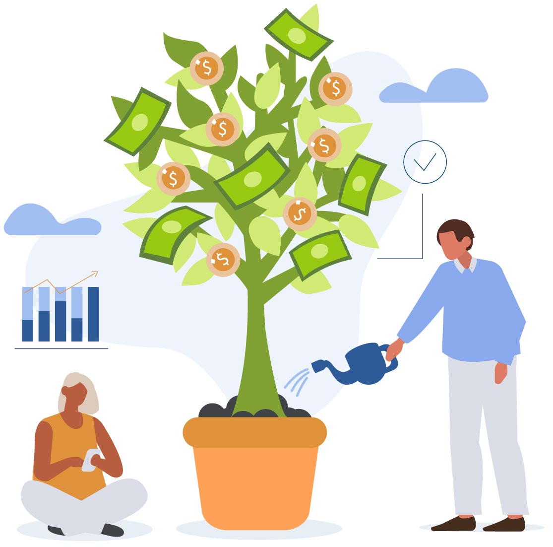 Man watering money tree